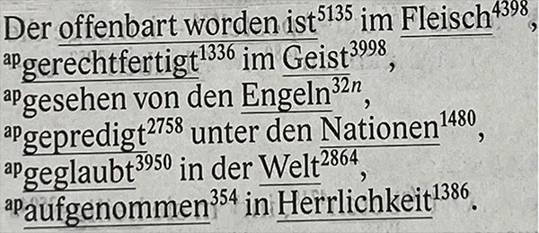 1. Thimotheus 3:16 aus der Elberfelder Bibel