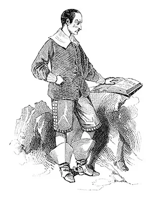 Eine Schwarz-Weiß-Illustration eines Mannes, der ein Buch hält.