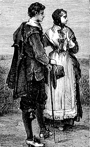Eine Schwarz-Weiß-Illustration eines Mannes und einer Frau.