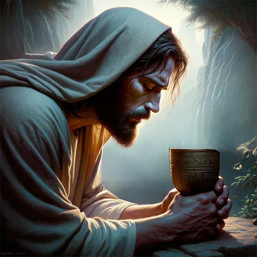 Jesus holding a chalice in his hands.
