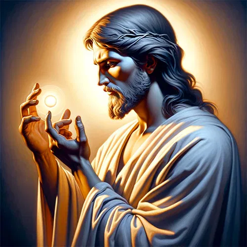 Jesus holding a light in his hand.