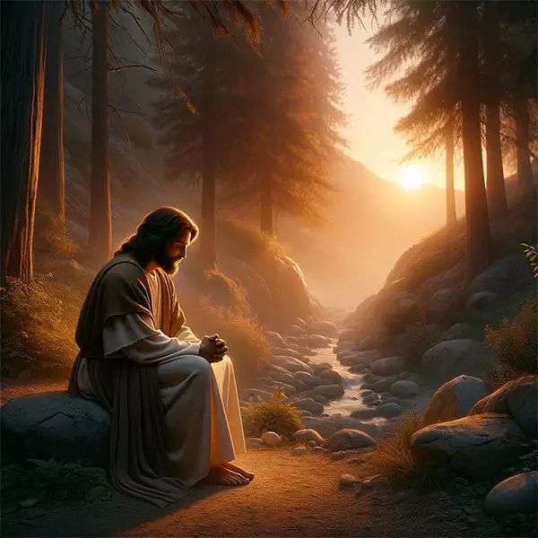 Jesus betet im Wald.