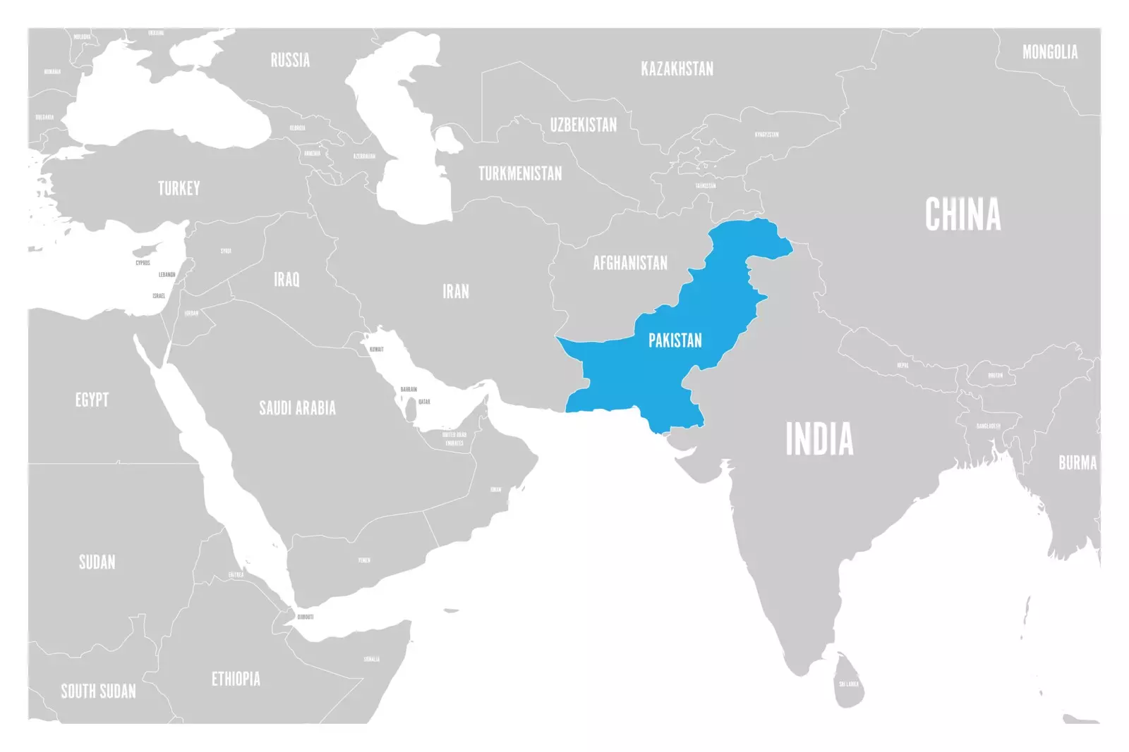 Pakistan ist auf der Karte blau hervorgehoben.